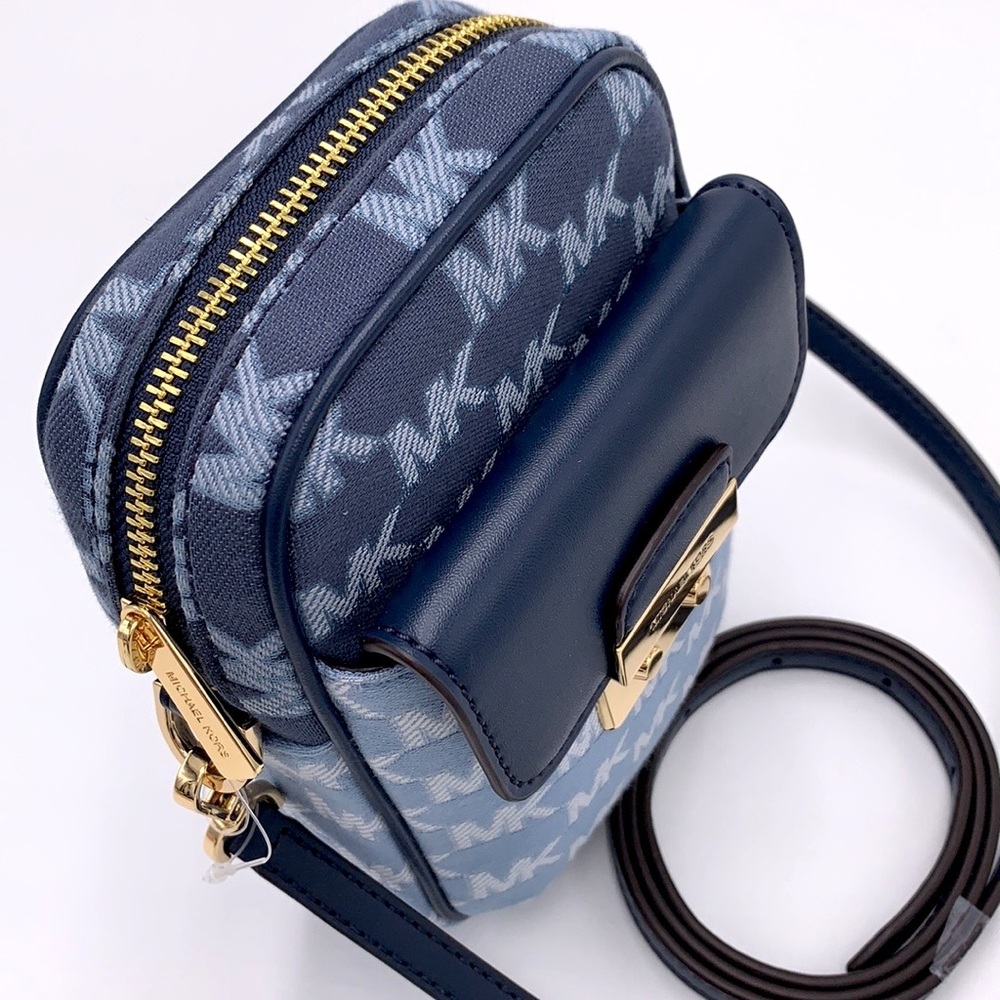 MICHAEL KORS SLOAN EDITOR SMALL NS TOP ZIP FLAP PACKET XBODY NAVY MULTI - Picture 7 of 16